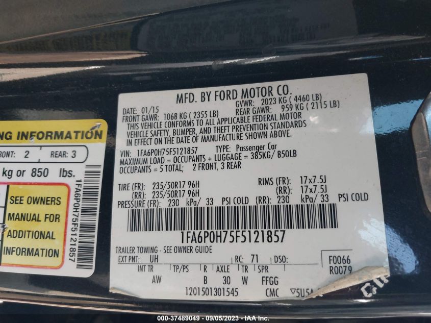 2015 FORD FUSION SE - 1FA6P0H75F5121857