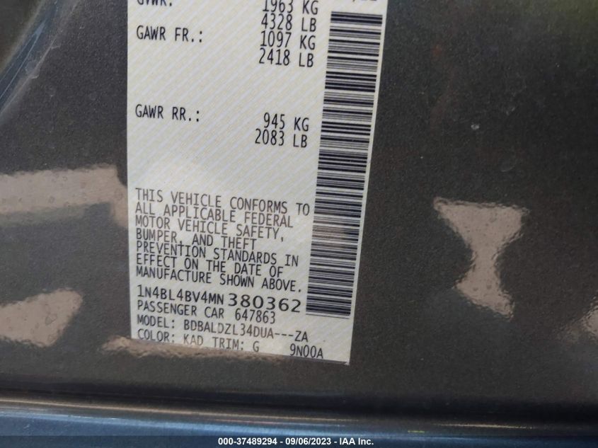 2021 NISSAN ALTIMA 2.5 S - 1N4BL4BV4MN380362