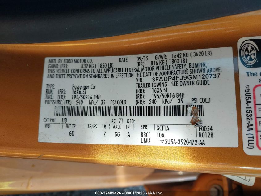 2016 FORD FIESTA SE - 3FADP4EJ9GM120737