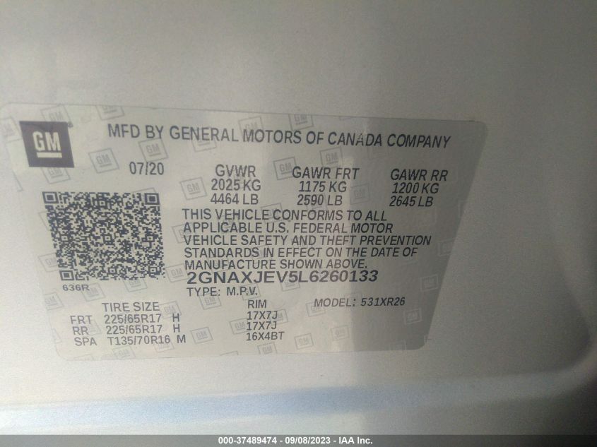 2020 CHEVROLET EQUINOX LT - 2GNAXJEV5L6260133