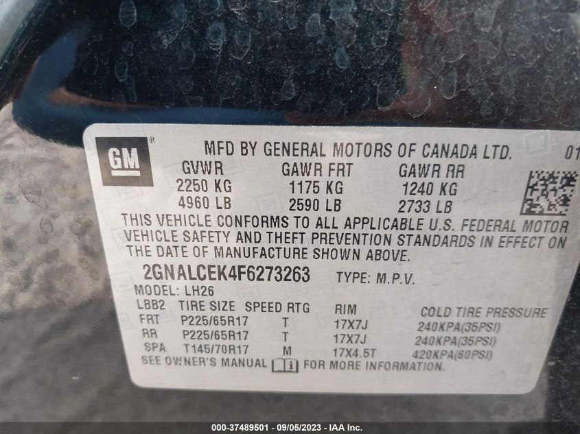 2015 CHEVROLET EQUINOX LT - 2GNALCEK4F6273263