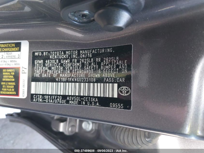 2016 TOYOTA CAMRY XLE/SE/LE/XSE - 4T1BF1FK4GU233108