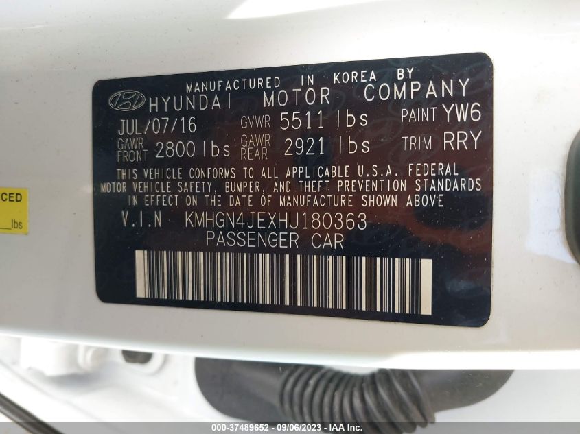 2017 GENESIS G80 3.8L - KMHGN4JEXHU180363