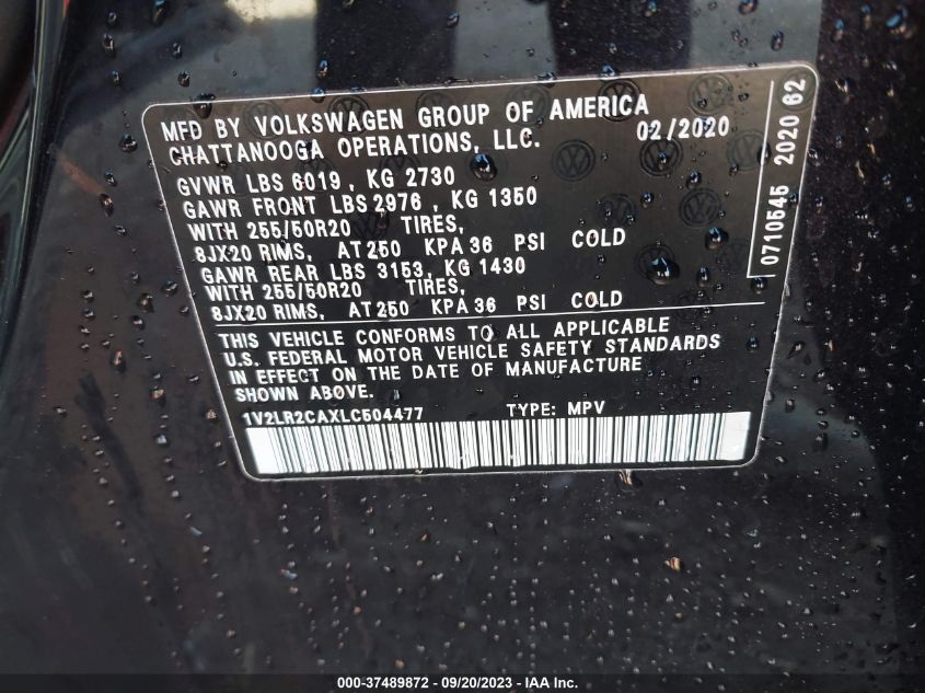 2020 VOLKSWAGEN ATLAS 3.6L V6 SE - 1V2LR2CAXLC504477