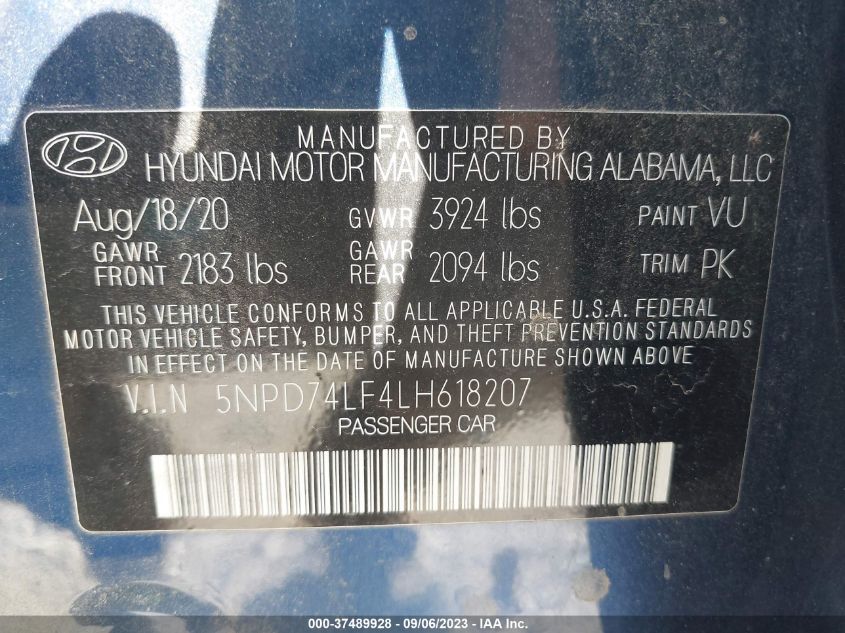 2020 HYUNDAI ELANTRA SE - 5NPD74LF4LH618207
