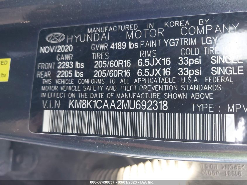 2021 HYUNDAI KONA SE - KM8K1CAA2MU692318