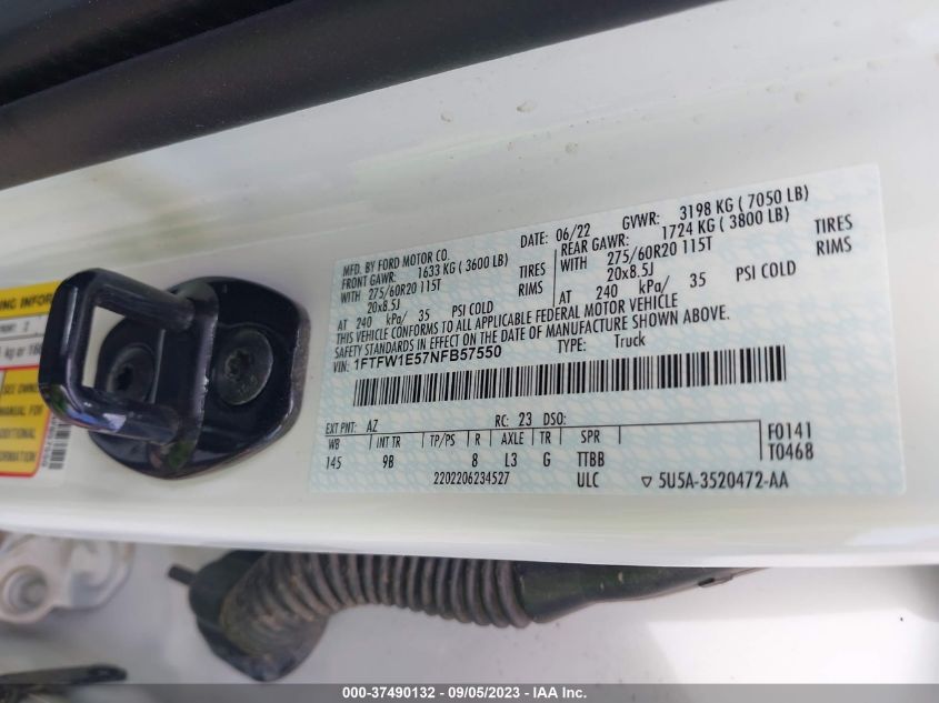 2022 FORD F-150 XL/XLT/LARIAT 1FTFW1E57NFB57550