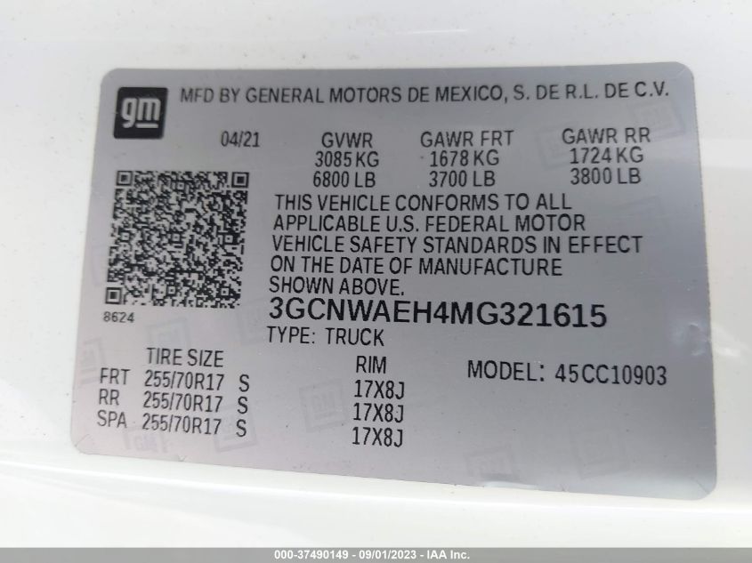 VIN 3GCNWAEH4MG321615 2021 CHEVROLET SILVERADO 1500 no.9