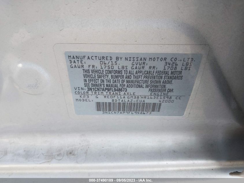 2015 NISSAN VERSA S PLUS - 3N1CN7AP9FL948673