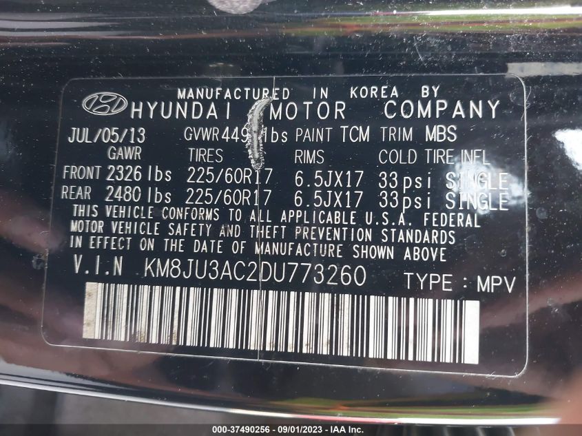 2013 HYUNDAI TUCSON - KMHJU3AC2DU773260