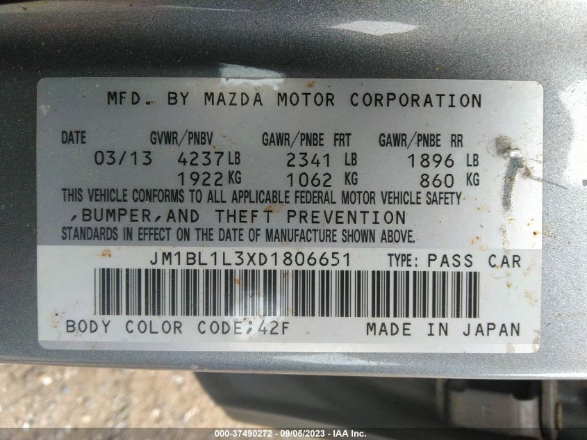 2013 MAZDA MAZDASPEED3 TOURING - JM1BL1L3XD1806651