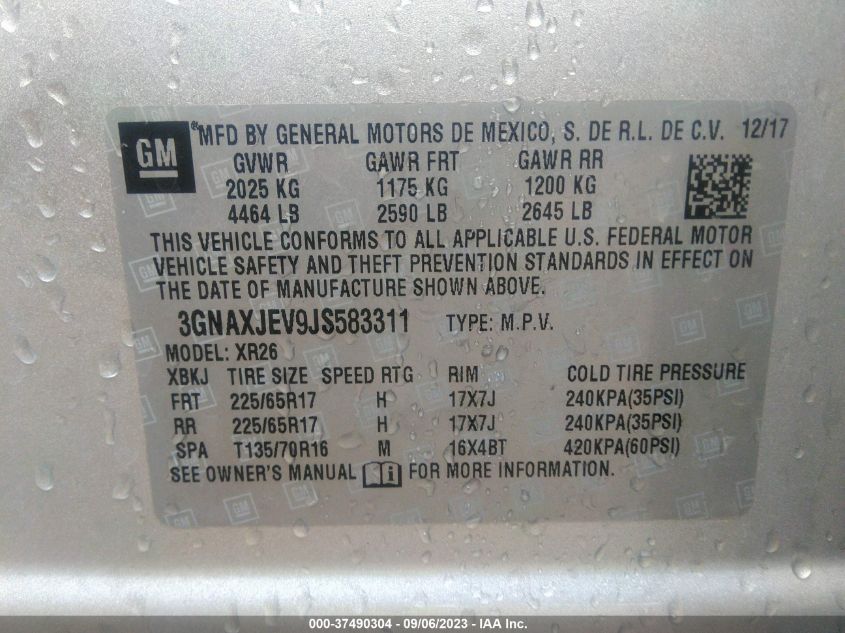 2018 CHEVROLET EQUINOX LT - 3GNAXJEV9JS583311