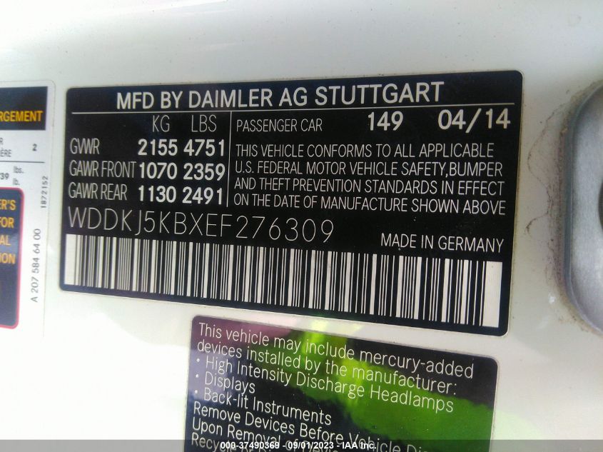 2014 MERCEDES-BENZ E 350 WDDKJ5KBXEF276309