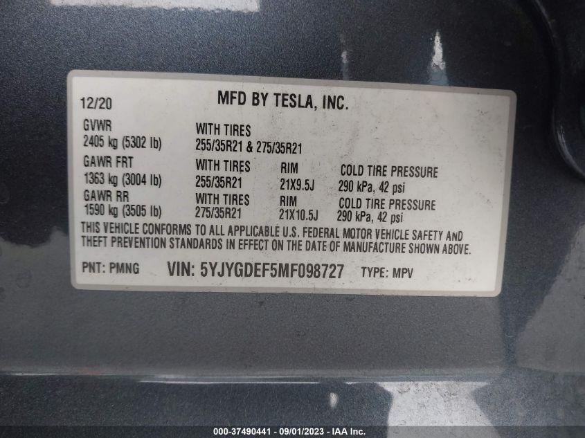 5YJYGDEF5MF098727 Tesla Model Y PERFORMANCE 9