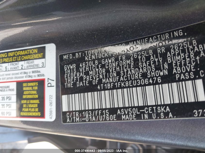 2014 TOYOTA CAMRY L/LE/XLE/SE/SE SPORT - 4T1BF1FK8EU306476