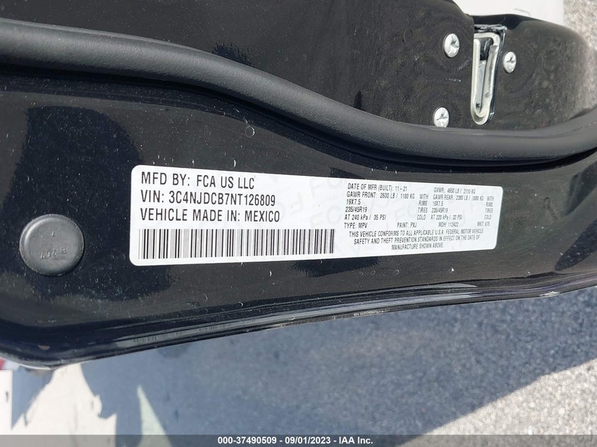 VIN 3C4NJDCB7NT126809 2022 JEEP COMPASS LIMITED