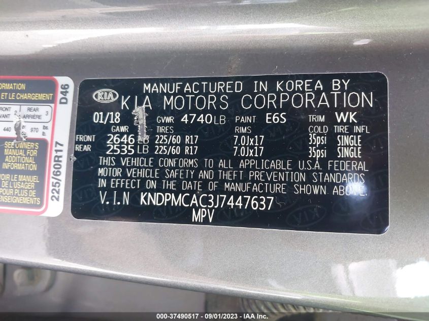 2018 KIA SPORTAGE LX - KNDPMCAC3J7447637