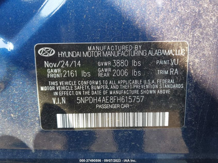 VIN 5NPDH4AE8FH615757 2015 HYUNDAI ELANTRA no.9