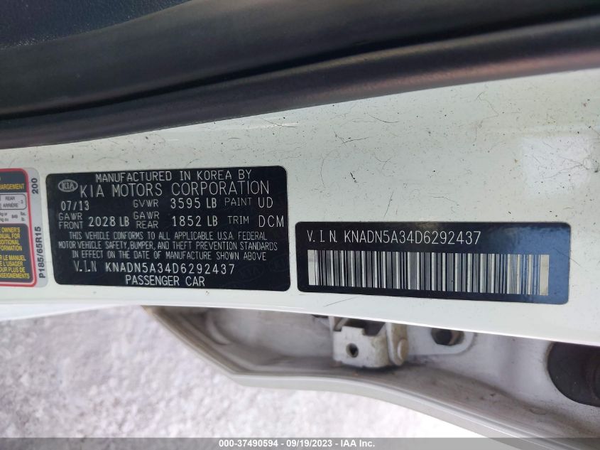 2013 KIA RIO EX - KNADN5A34D6292437