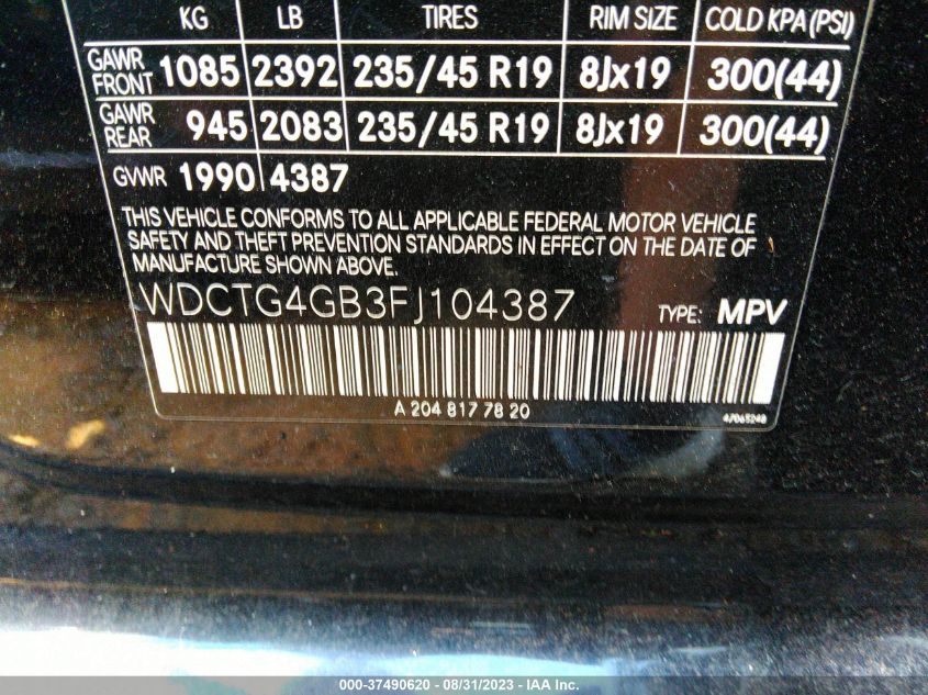 2015 MERCEDES-BENZ GLA-CLASS GLA 250 - WDCTG4GB3FJ104387