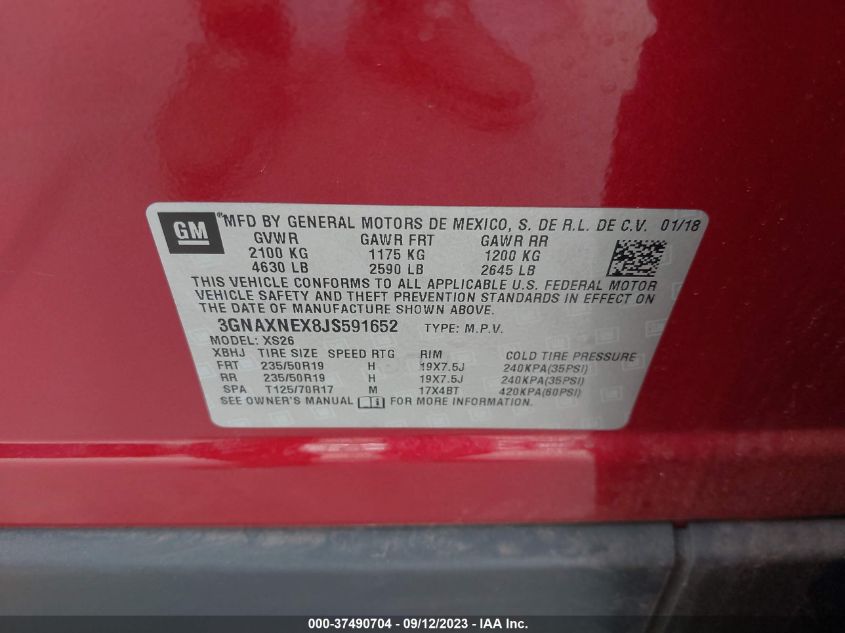 2018 CHEVROLET EQUINOX PREMIER - 3GNAXNEX8JS591652