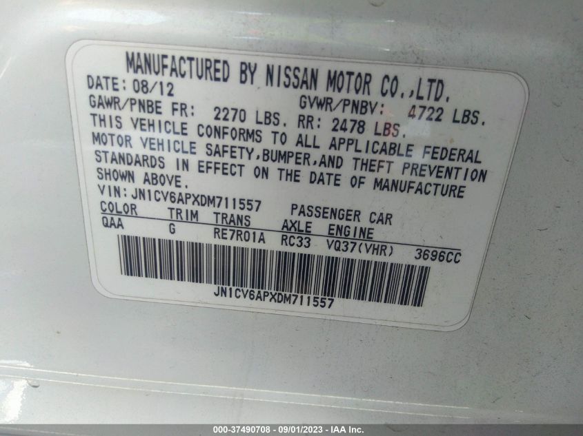 2013 INFINITI G37 SEDAN JOURNEY JN1CV6APXDM711557