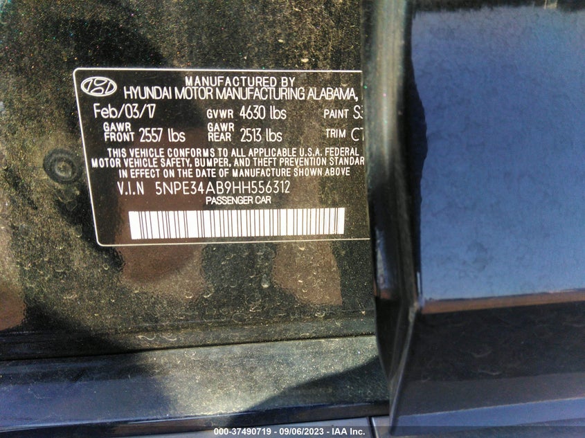 VIN 5NPE34AB9HH556312 2017 HYUNDAI SONATA SPORT