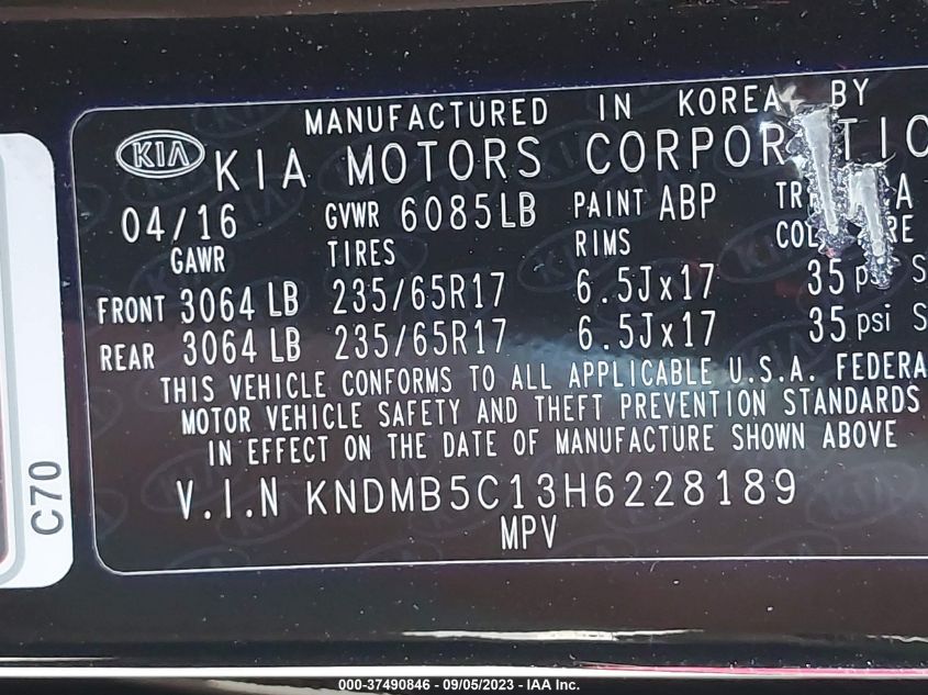 2017 KIA SEDONA LX - KNDMB5C13H6228189