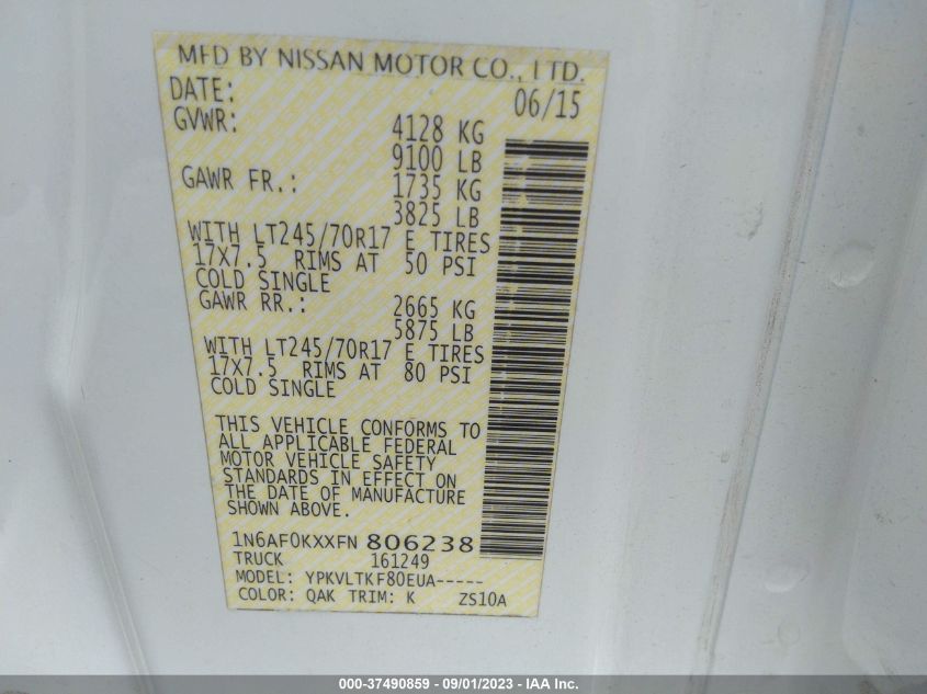 2015 NISSAN NV SV 1N6AF0KXXFN806238