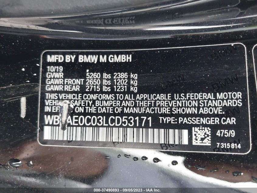 VIN WBSAE0C03LCD53171 2020 BMW M8