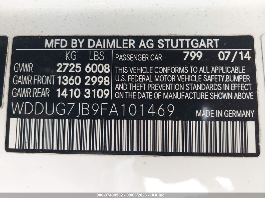 2015 MERCEDES-BENZ S-CLASS S 63 AMG - WDDUG7JB9FA101469