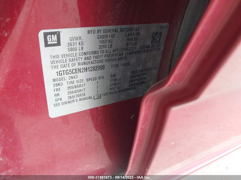 VIN 1GTG5CEN2H1282900 2017 GMC CANYON SLE