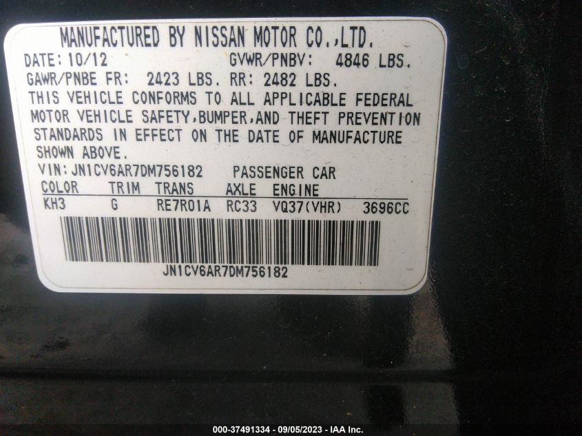 2013 INFINITI G37 SEDAN X - JN1CV6AR7DM756182