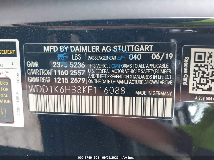 2019 MERCEDES-BENZ E 450 - WDD1K6HB8KF116088