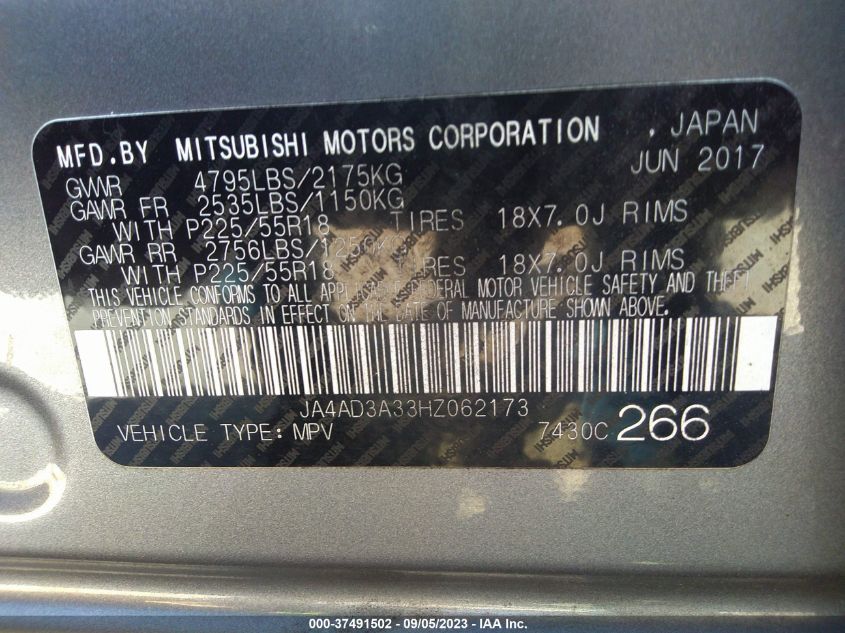 2017 MITSUBISHI OUTLANDER SE/SEL - JA4AD3A33HZ062173