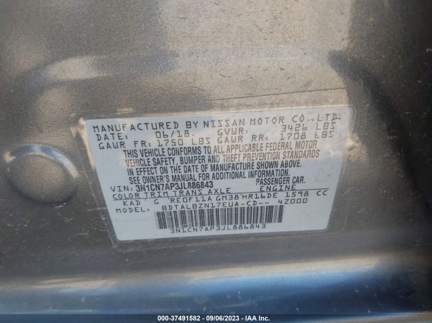 2018 NISSAN VERSA SEDAN SV - 3N1CN7AP3JL886843