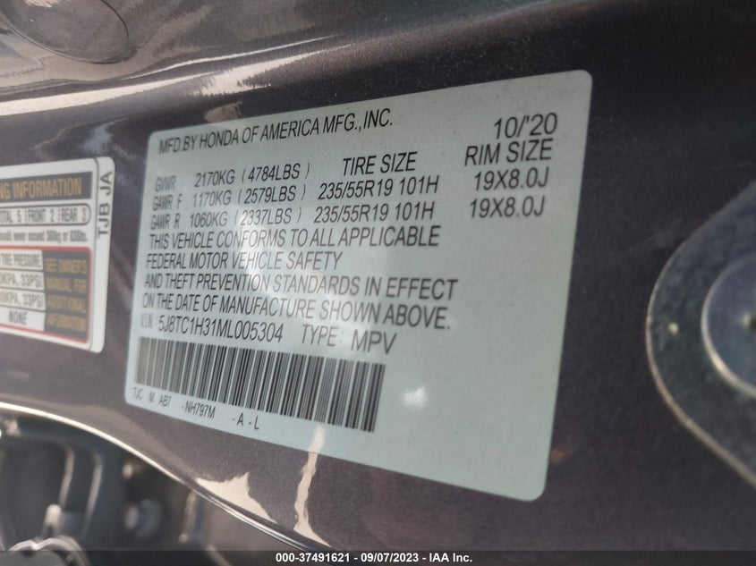 VIN 5J8TC1H31ML005304 2021 ACURA RDX