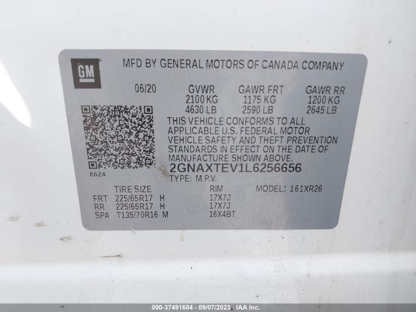 2020 CHEVROLET EQUINOX LT - 2GNAXTEV1L6256656