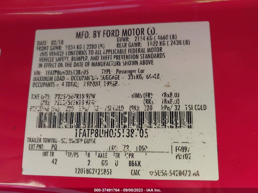 2018 FORD MUSTANG ECOBOOST - 1FATP8UH0J5138705