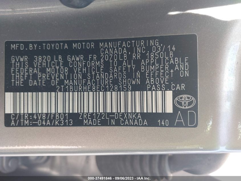 2014 TOYOTA COROLLA LE - 2T1BURHE8EC128159
