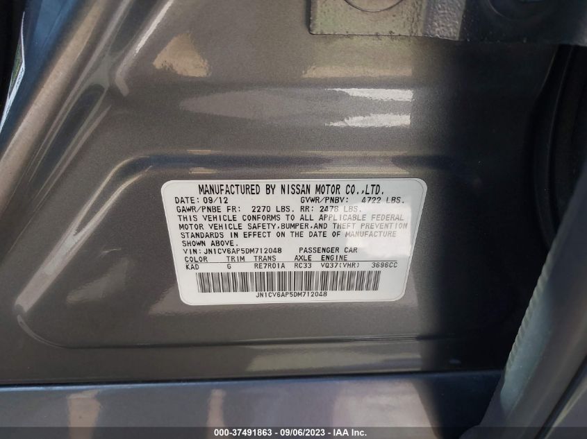 2013 INFINITI G37 SEDAN JOURNEY JN1CV6AP5DM712048