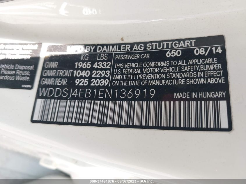 2014 MERCEDES-BENZ CLA-CLASS CLA 250 WDDSJ4EB1EN136919