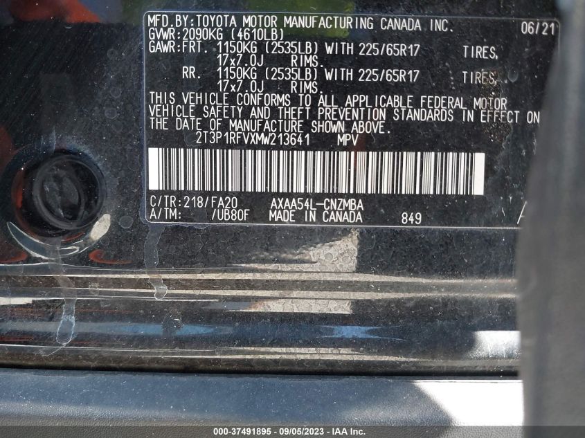 2021 TOYOTA RAV4 XLE - 2T3P1RFVXMW213641
