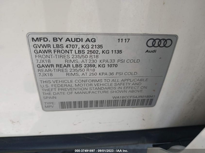 2018 AUDI Q3 PREMIUM/SPORT PREMIUM - WA1BCCFS4JR018941