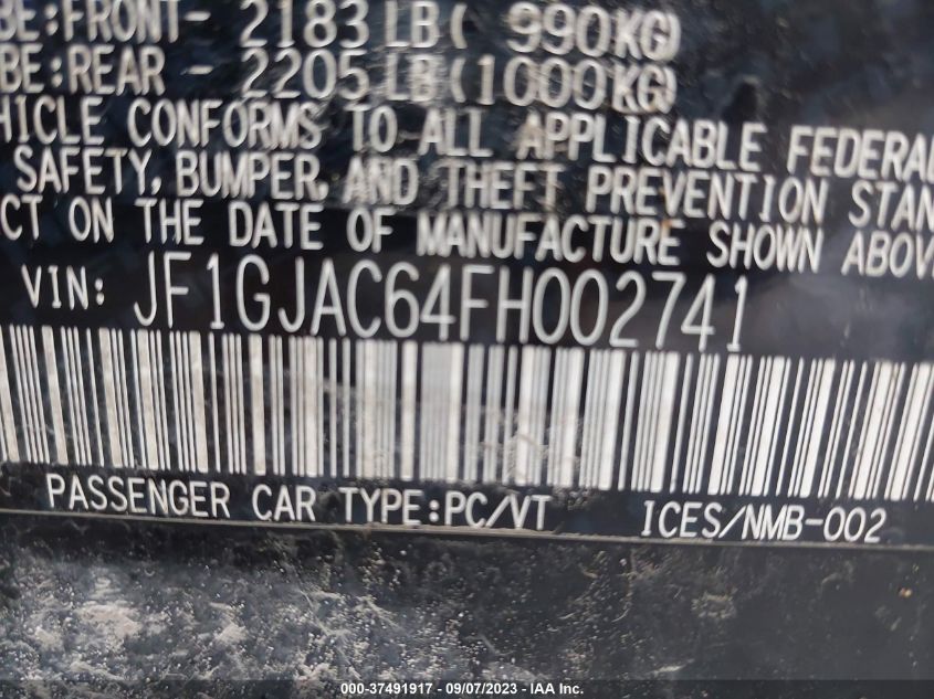 2015 SUBARU IMPREZA SEDAN PREMIUM - JF1GJAC64FH002741