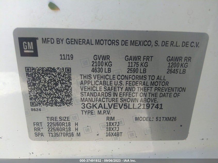 VIN 3GKALVEV5LL219741 2020 GMC TERRAIN SLT