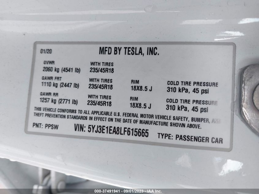 5YJ3E1EA8LF615665 Tesla Model 3  9