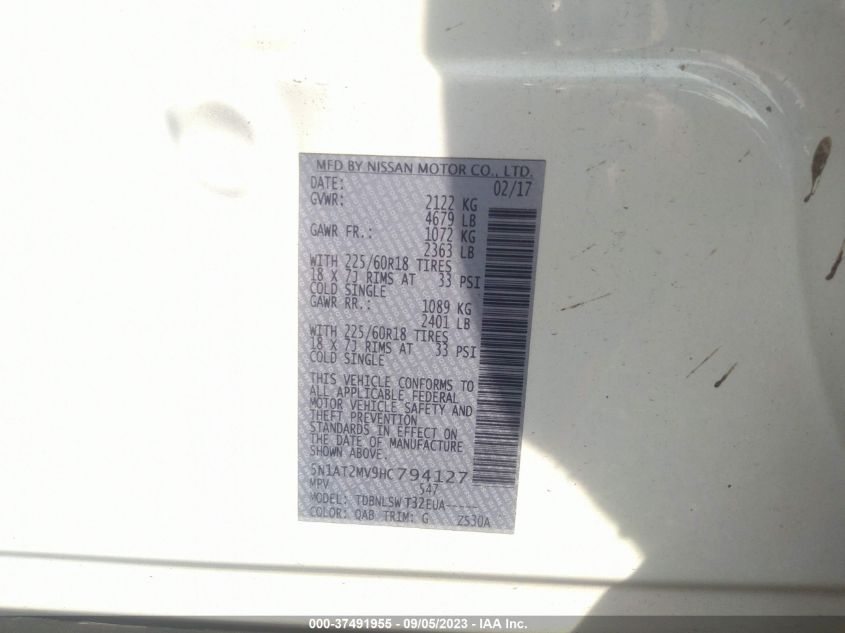 2017 NISSAN ROGUE SL - 5N1AT2MV9HC794127