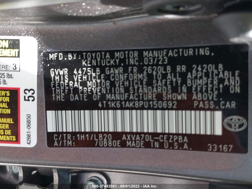 2023 TOYOTA CAMRY XSE - 4T1K61AK8PU150692