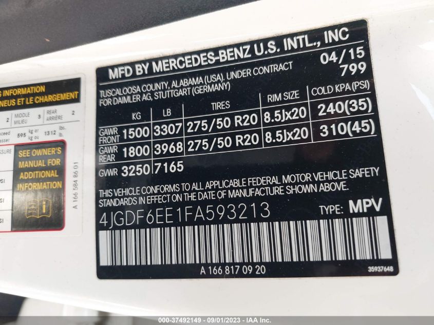 2015 MERCEDES-BENZ GL-CLASS GL 450 4JGDF6EE1FA593213